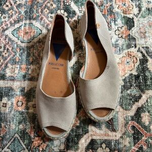 Verbenas Beige Cruz Espadrille Peep Toe Shoes Genuine Leather Tan Suede